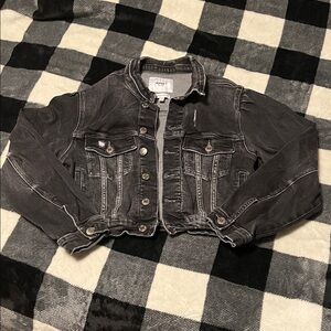 Vervet Puff Sleeve Trucker Black Denim Jacket size XS